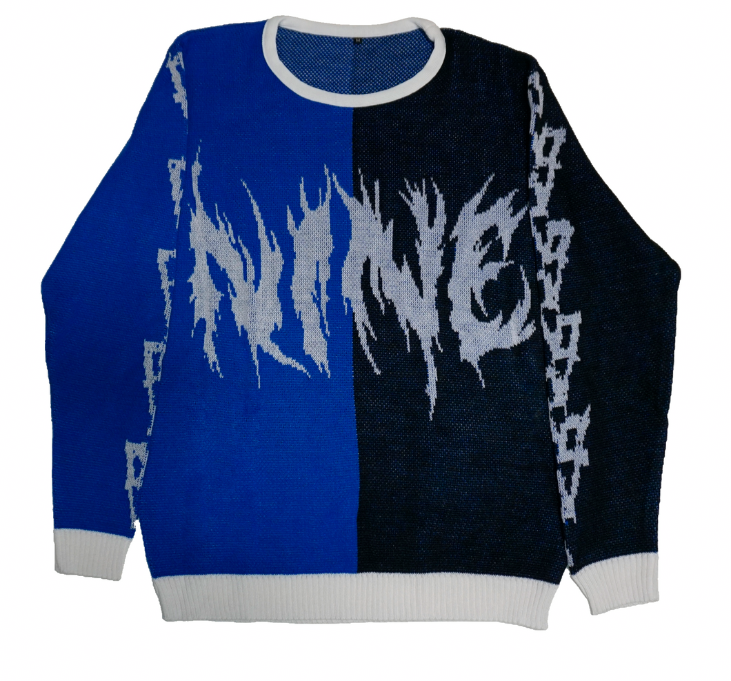 Knit Split Flame Sweater (Blue/Black)
